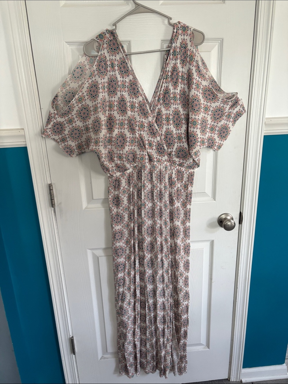 Rue21 Pink and Cream Cold-Shoulder Maxi Dress